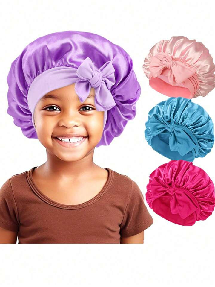 Children's Smooth Satin Bonnet With Ties, Fashionable And Comfortable Sleep Cap, Breathable And N... | SHEIN