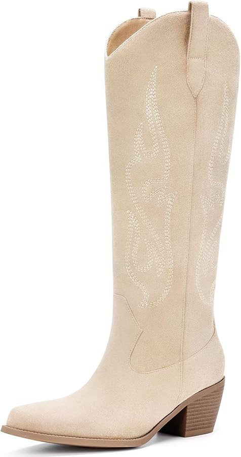 Pasuot Western Cowboy Boots for Women - Knee High Wide Calf Cowgirl Boots with Classic Embroidere... | Amazon (US)