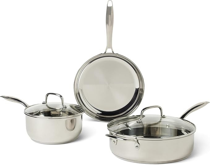 Amazon Basics Stainless Steel Cookware Set, 5-Piece, All Cooktop Friendly, Dishwasher-Safe, Induc... | Amazon (US)