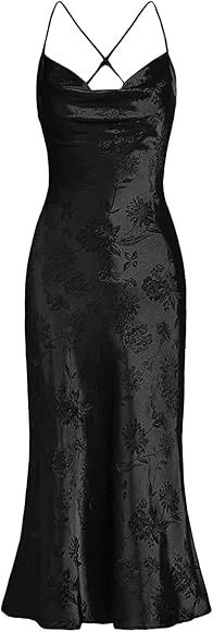 Floerns Women's Spaghetti Strap Cowl Neck Long Slip Satin Silk Midi Dress      
 Cotton  

 Cockt... | Amazon (US)