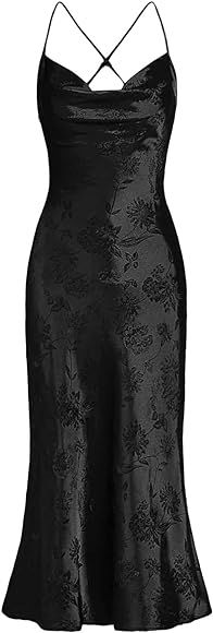 Floerns Women's Spaghetti Strap Cowl Neck Long Slip Satin Silk Midi Dress      
 Cotton  

 Cockt... | Amazon (US)