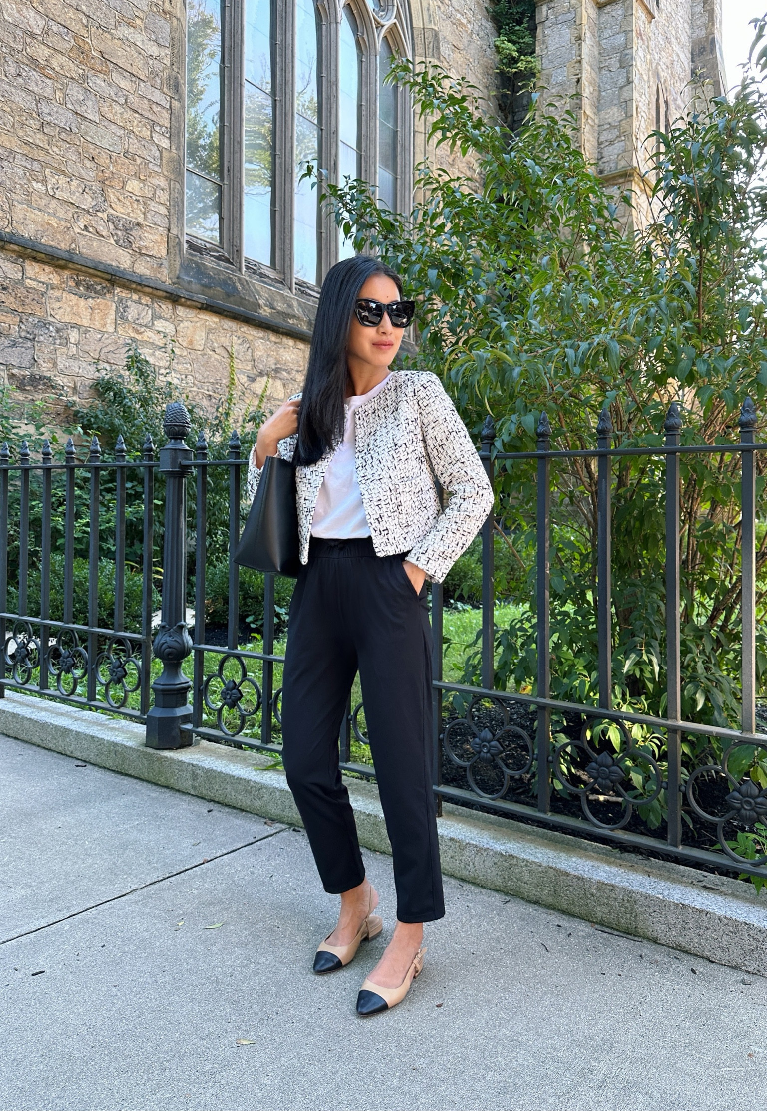 •Amazon 7/8 jogger pants xs petite - a bit loose at my waist but tightening the drawstring helps!  XS Petite waistband measures 13.3″ across (stretches), with a 10″ rise and 23.5″ inseam that was perfect on my 5 foot tall frame.

•Edited Pieces shoes - my exact shoes are not currently available but I linked a very similar option. They’re currently 20% off at Naturalizer with code FALLSTYLE and Nordstrom also has them in several colors 

•Express tweed jacket is from a prior season, I linked a good petite-friendly tweed jacket option that fits me well in the xxs

•Everlane tee xs
•YSL sunglasses 

#petite 

#LTKSeasonal #LTKstyletip #LTKfindsunder100