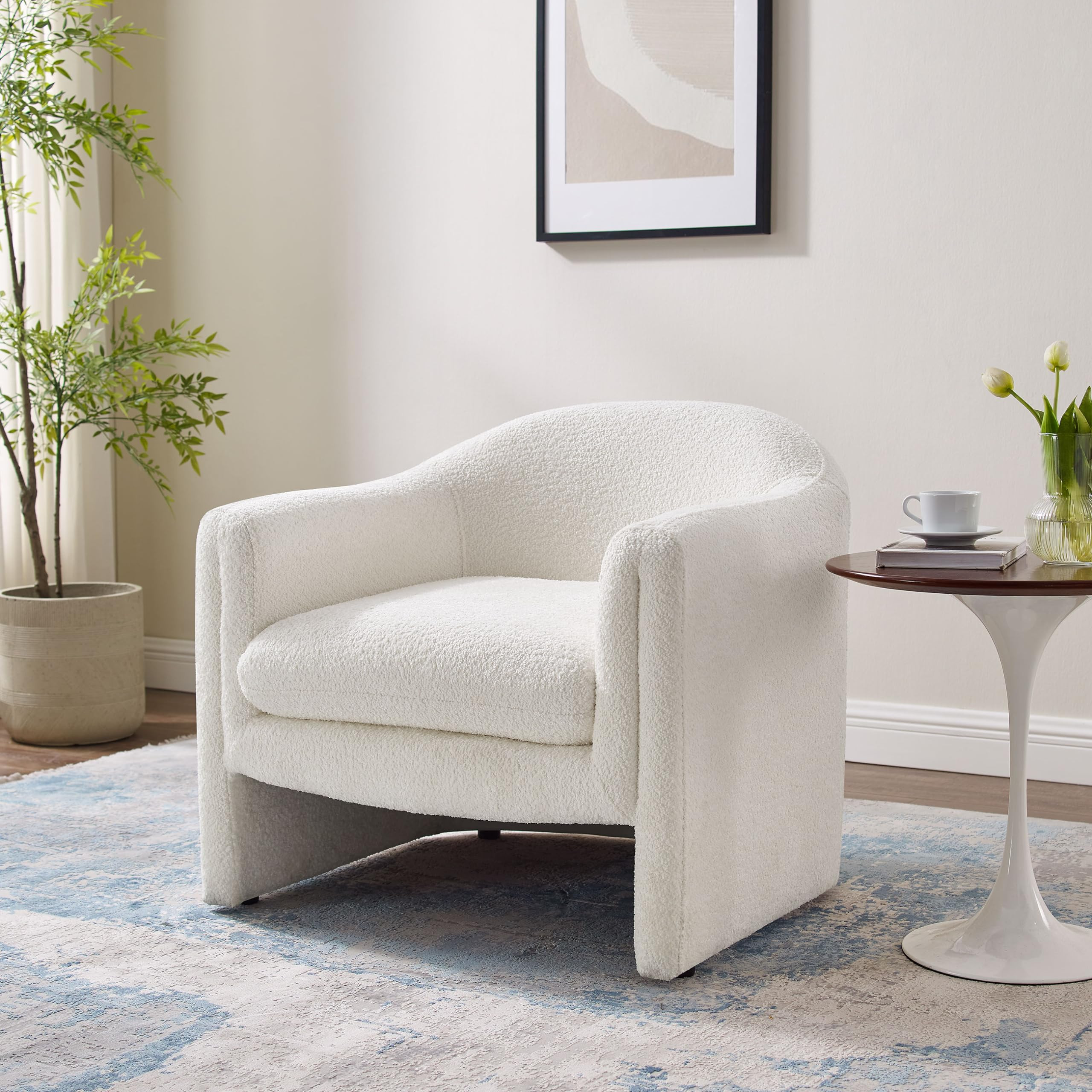 Living Room Accent Chair, U Shaped Club Chair, and Reader Rriendly Bedroom Bucket Chair with Soft Cushion and Armrest, Boucle, White | Amazon (US)