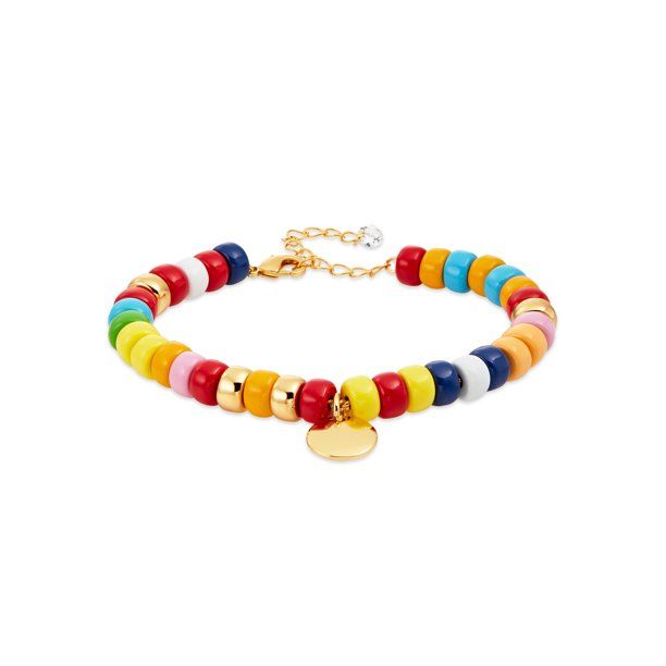 Scoop 14K Gold Flash-Plated Multi-Color Bracelet with Coin Charm | Walmart (US)