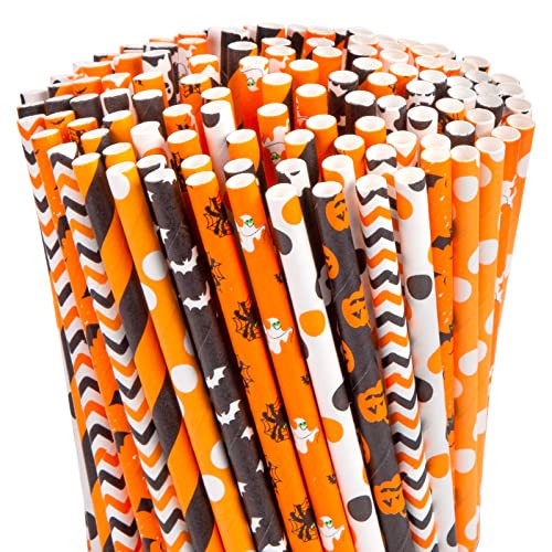 HANSGO Halloween Paper Straws, 180PCS Paper Drinking Straws Bulk for Decorating Halloween Party Cupcake | Amazon (US)