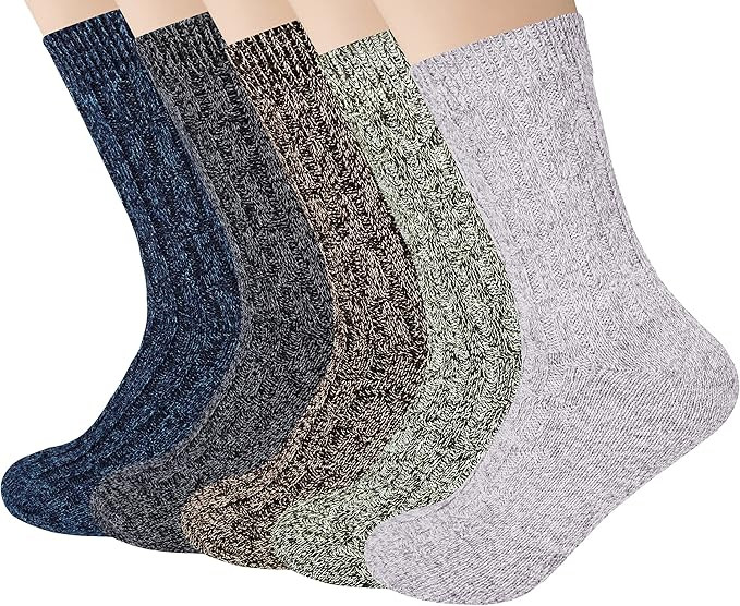 5 Pairs Womens Wool Socks Thick Knit Vintage Winter Warm Cozy Crew Socks Gifts | Amazon (US)