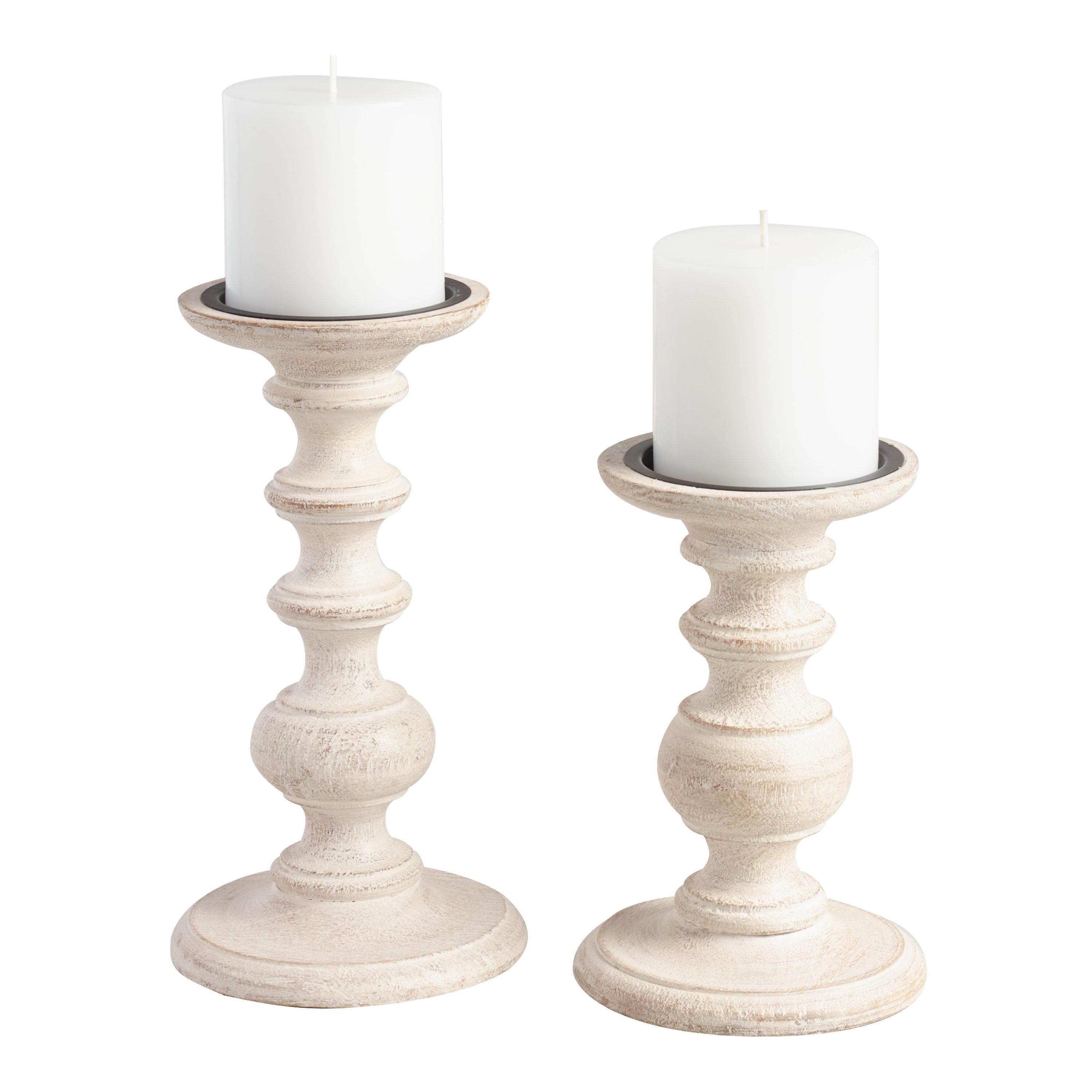 White Wood Pillar Candleholder | World Market