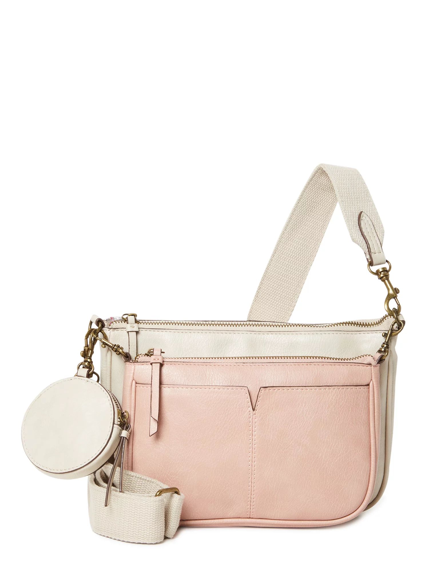 Time and Tru Women's Faux Leather Dana Crossbody Handbag Pink - Walmart.com | Walmart (US)