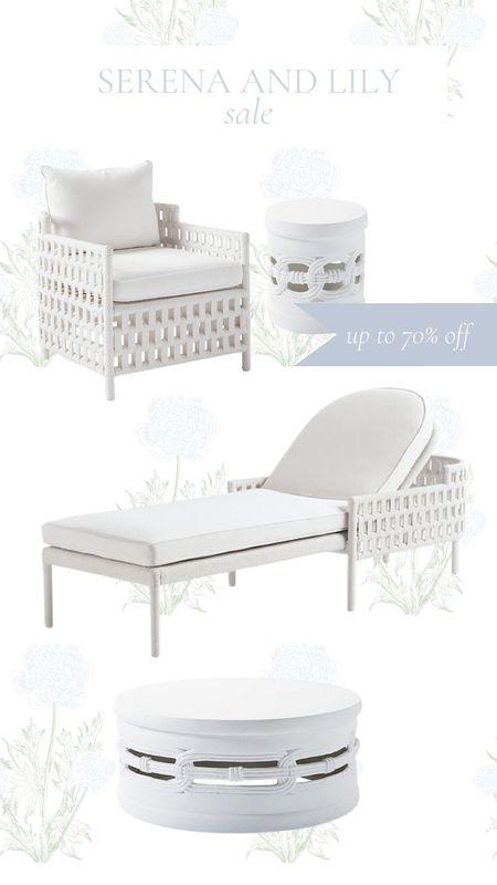 Serena and Lily Warehouse Sale, white woven, lounger, chaise, round white table,  outdoor living space, white cushions, outdoor entertainment, patio furniture, coastal, beach, simple, minimalist,  chain texture, sale

#LTKFind #LTKsalealert #LTKhome