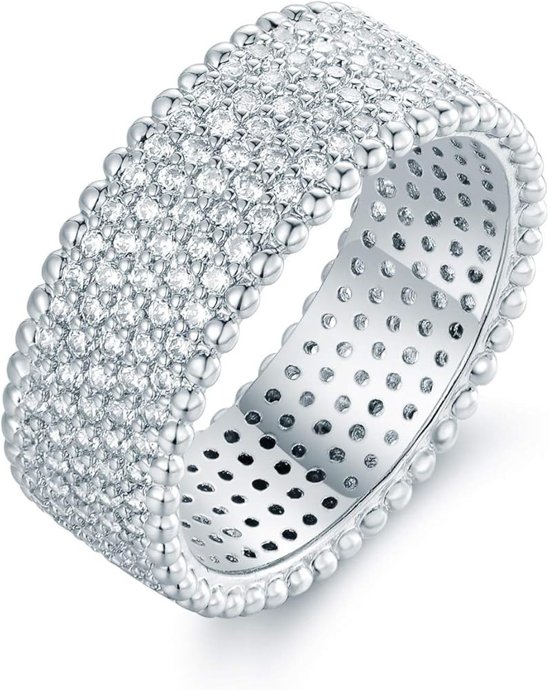 Barzel 18K Rose Gold Plated or White Gold Plated 5 Row Cubic Zirconia Eternity Wide Band Ring | Amazon (US)