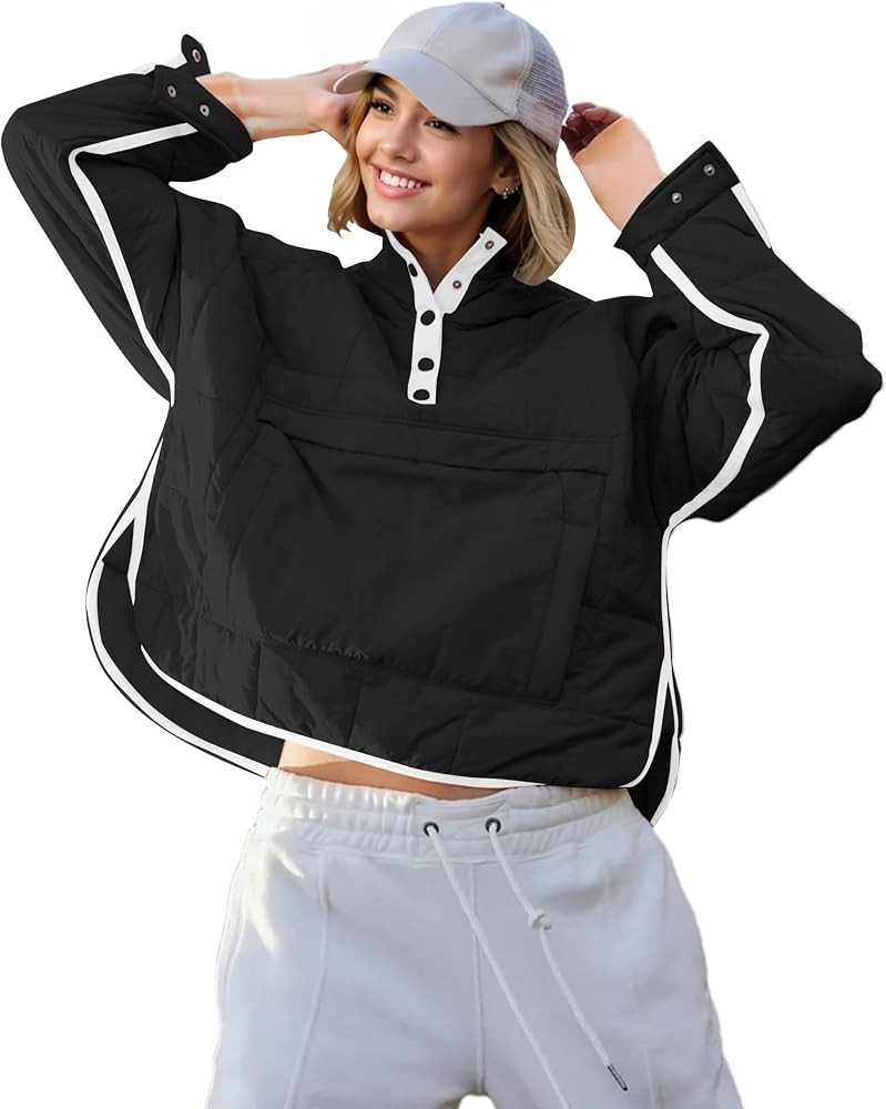 Wanzetaly Womens Quilted Pullover Puffer Jacket Oversized Lightweight Hooded Padded Coat Tops wit... | Amazon (US)