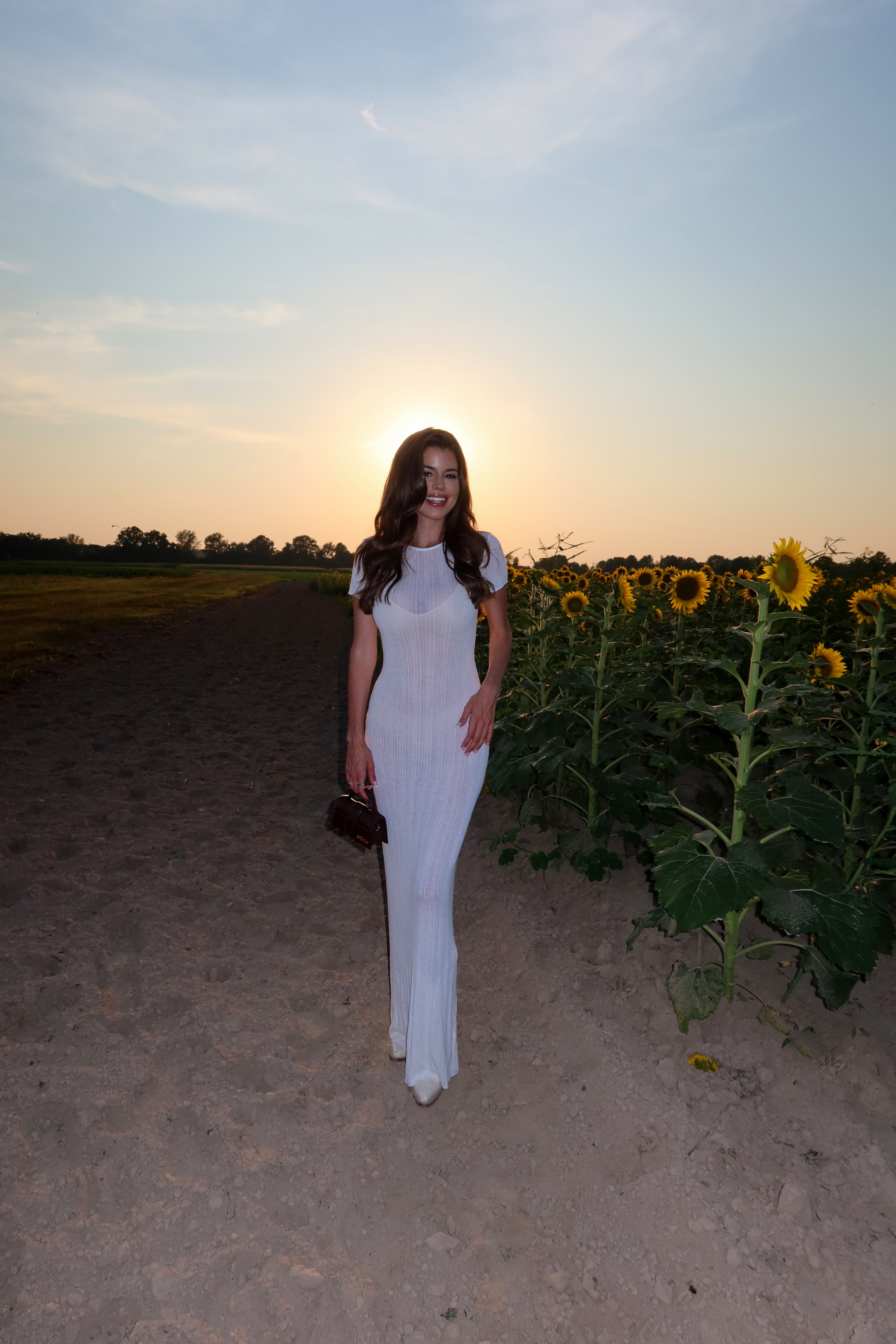 Sunsets and sunflowers. This dress material and look is a must have. 