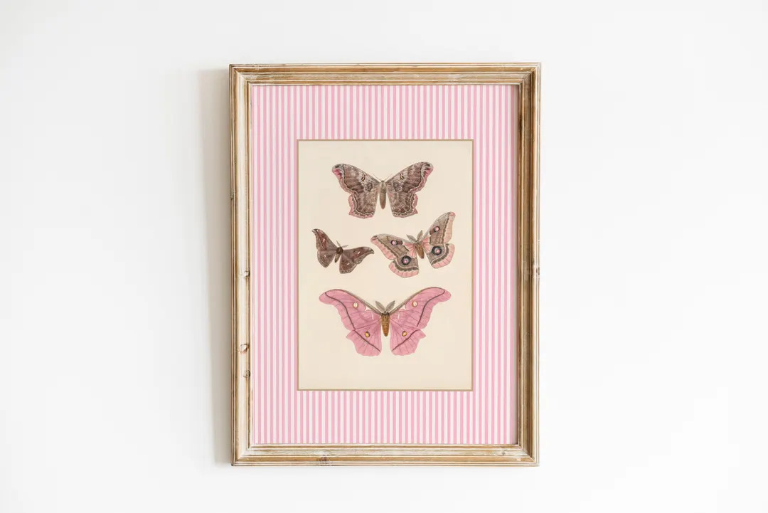 Butterflies Farmhouse Decor, Grandmillennial Printable, Striped Girls Bedroom Artwork, Preppy Nur... | Etsy (US)