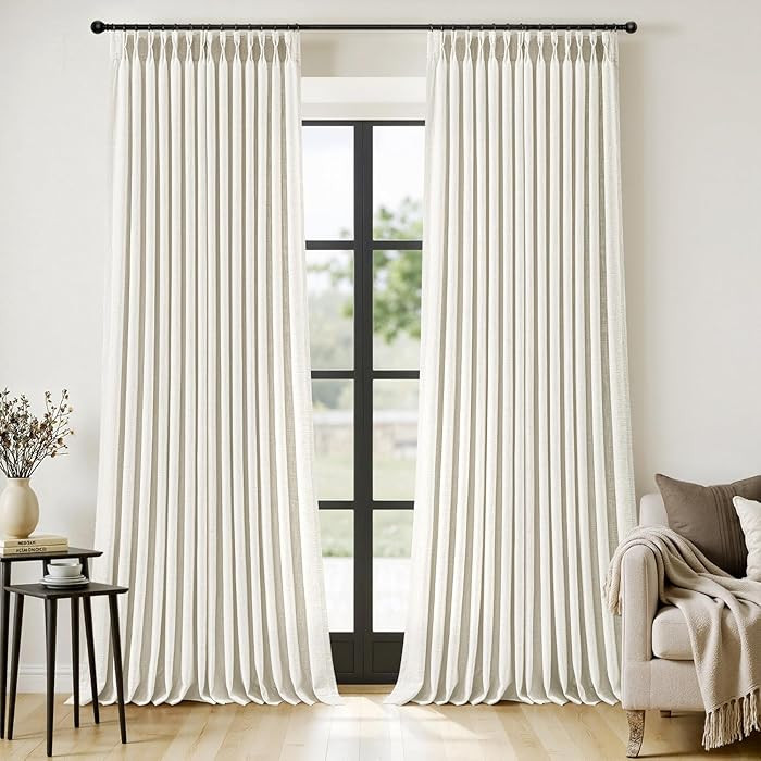 MIULEE Pinch Pleated Thick Linen Curtains 108 Inches Long 2 Panels for Living Room Bedroom Dining... | Amazon (US)