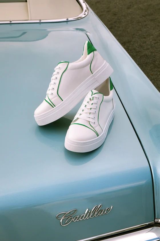 Pipping White and Green Platform Sneakers | Lulus (US)
