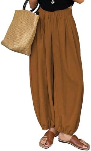 Astylish Womens Elastic High Waisted Baggy Barrel Pants 2026 Casual Lounge Boho Harem Trousers Pa... | Amazon (US)