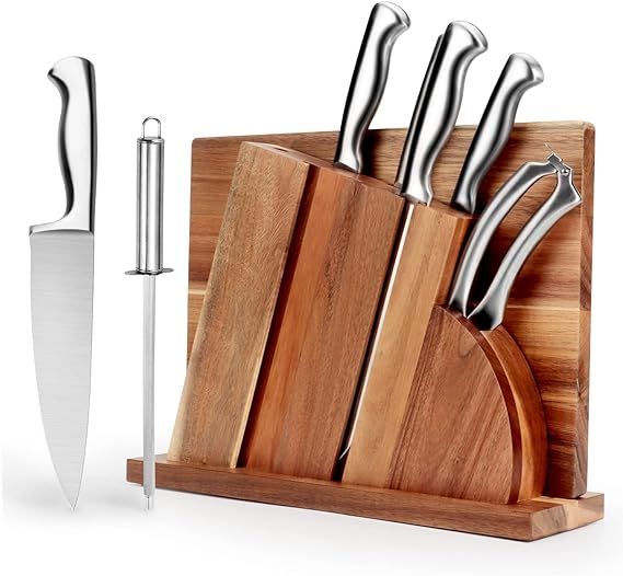 GOOD HELPER 9pcs Block Knife Sets Stainless Steel Knife Set with Scissors Wooden Cutting Board Sh... | Amazon (US)