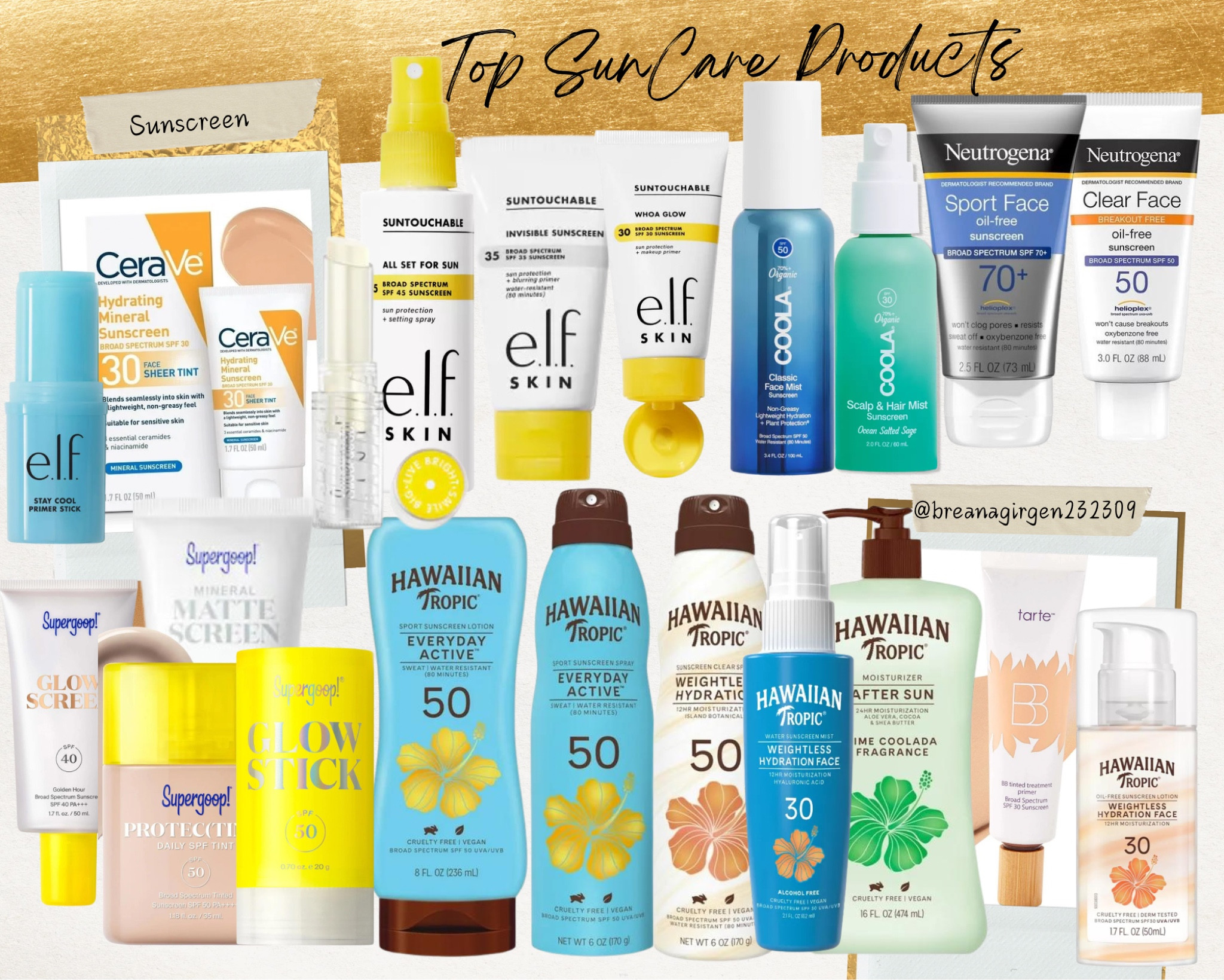 My go to ☀️ Sun Protection Products for the summer! 🏖️

Neutrogena, Coola, Super Goop, Hawaiian Tropics, CeraVe, Tarte & elf cosmetics! ☀️🌟🙌🏻


#LTKfindsunder50 #LTKbeauty #LTKSeasonal