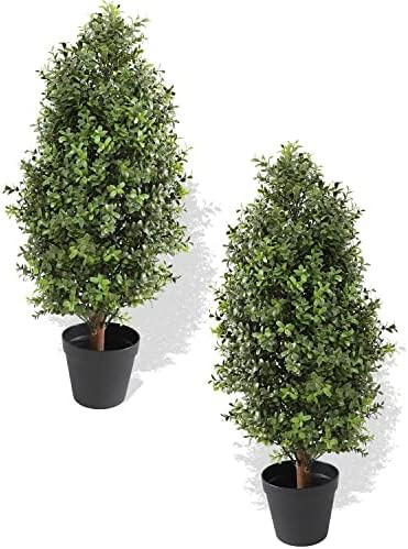 30" Tall Artificial Boxwood Topiary Pair, 2 Plants, Outdoor Ready Artificial Boxwood Topiaries Tr... | Amazon (US)