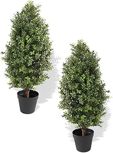 30" Tall Artificial Boxwood Topiary Pair, 2 Plants, Outdoor Ready Artificial Boxwood Topiaries Tr... | Amazon (US)