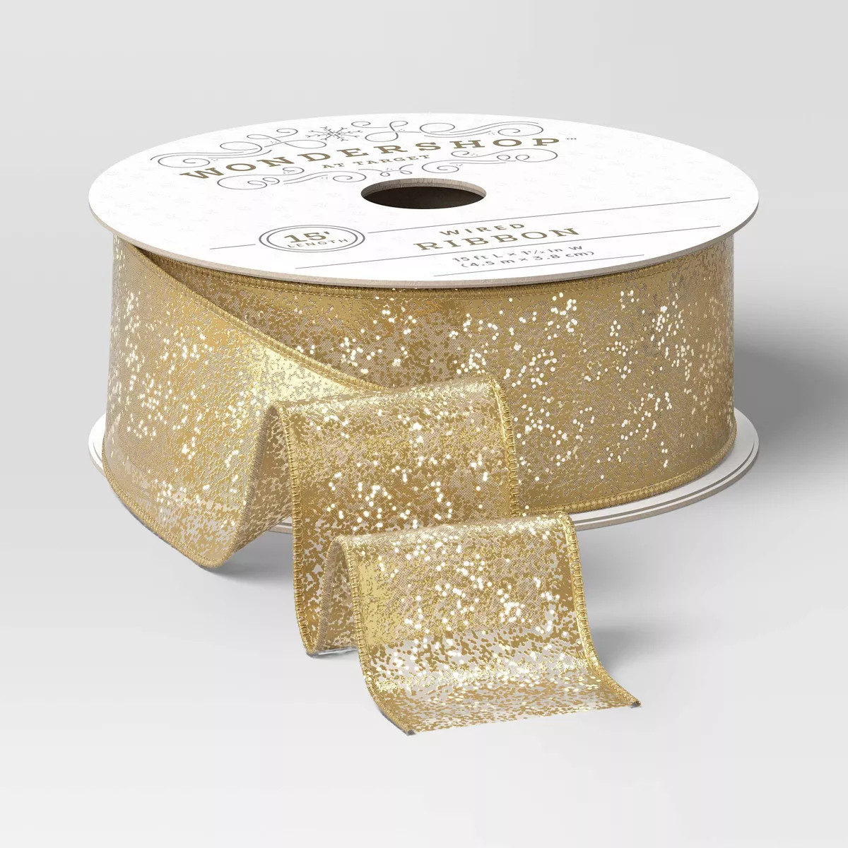 1.5" Glittered Sheer Fabric Christmas Ribbon 15' Gold - Wondershop™ | Target