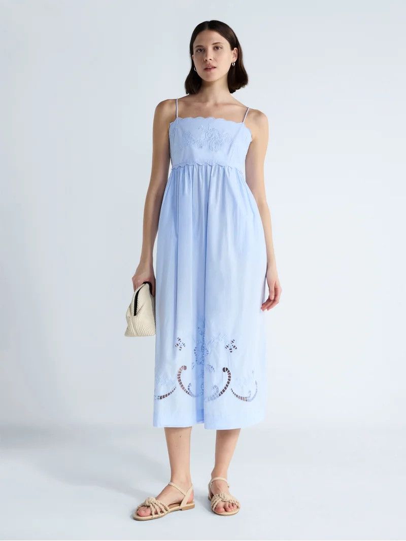 Free Assembly Women’s Embroidered Cotton Midi Dress, Sizes XS-XXL - Walmart.com | Walmart (US)