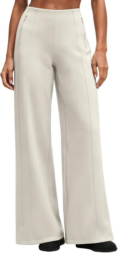 QINSEN Women's Wide Leg Yoga Pants High Waisted Zipper Pockets Stretchy Palazzo Pants with Drawst... | Amazon (US)