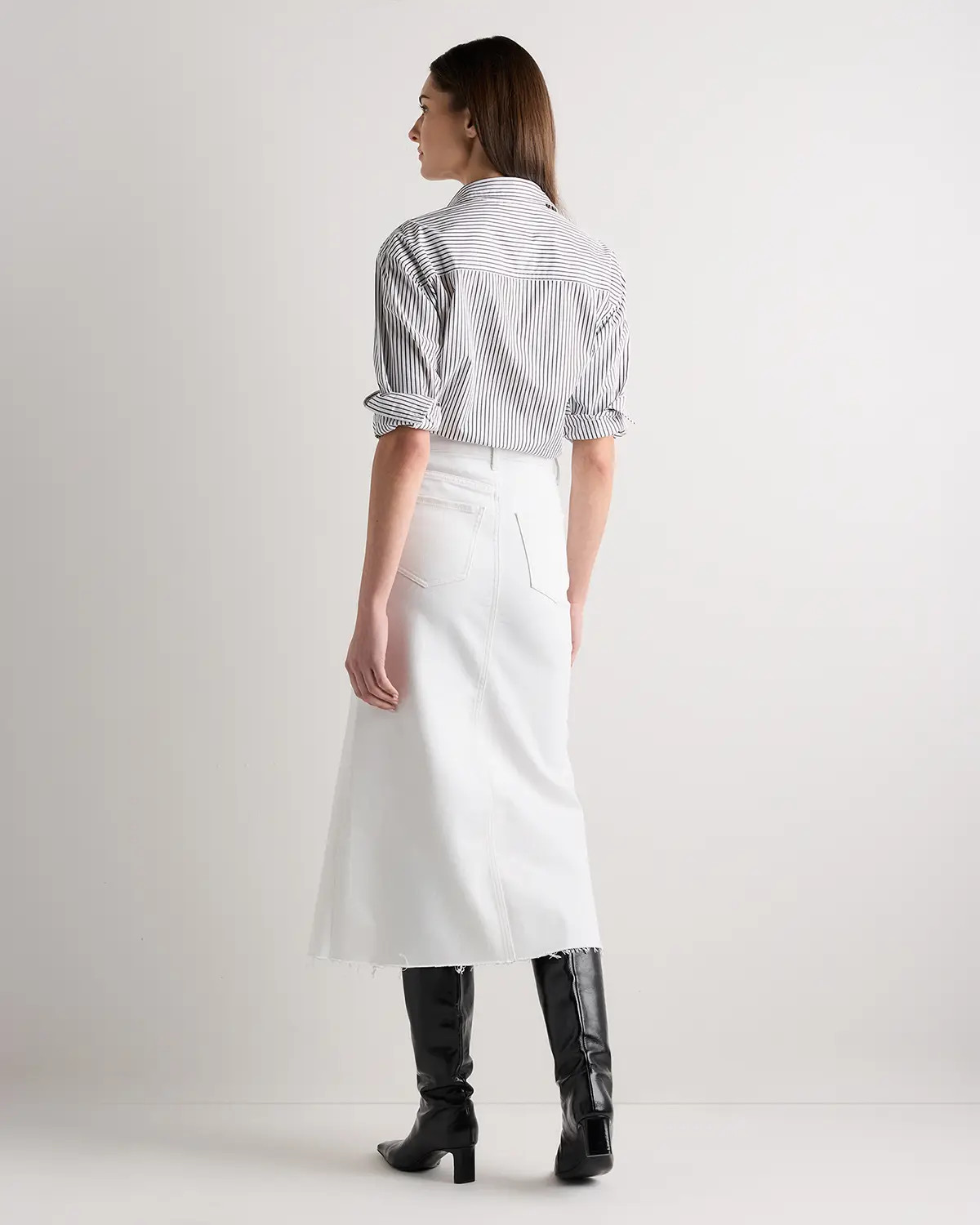 Stretch Denim 5-Pocket Midi Skirt in Ghost White | Quince