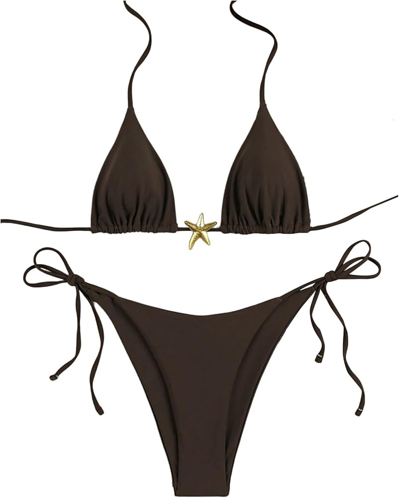 Women's Two Piece Bikini Set Star Decor Halter Triangle Swimsuit Tie Side Bathing Suit Beachwear | Amazon (US)
