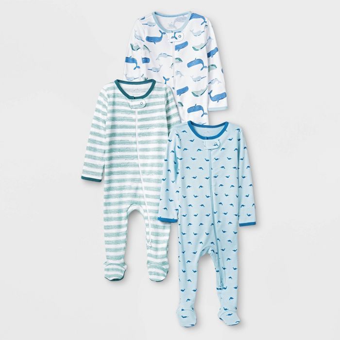 Baby Boys' 3pk Sleepy Tides Zip-Up Sleep N' Play - Cloud Island™ Blue/Green/White | Target
