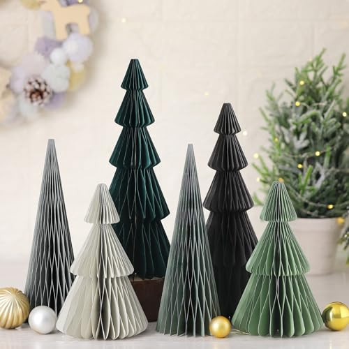 Watersay 6 Pcs Gray Christmas Tree Honeycomb Centerpiece Minimalist 3D Paper Trees Centerpiece Modern Christmas Decor Rustic Reusable Table Decoration for Home Decor Xmas Gift | Amazon (US)