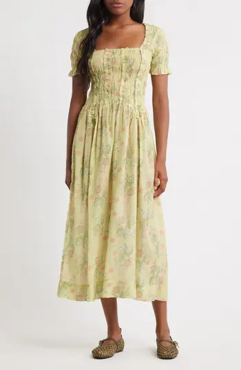 Raphaela Floral Midi Dress Green Floral Dress Green Midi Dress Yellow Midi Dress Yellow Outfits  | Nordstrom