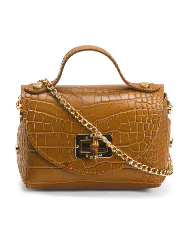 Made In Italy Leather Top Handle Crocodile Satchel | TJ Maxx