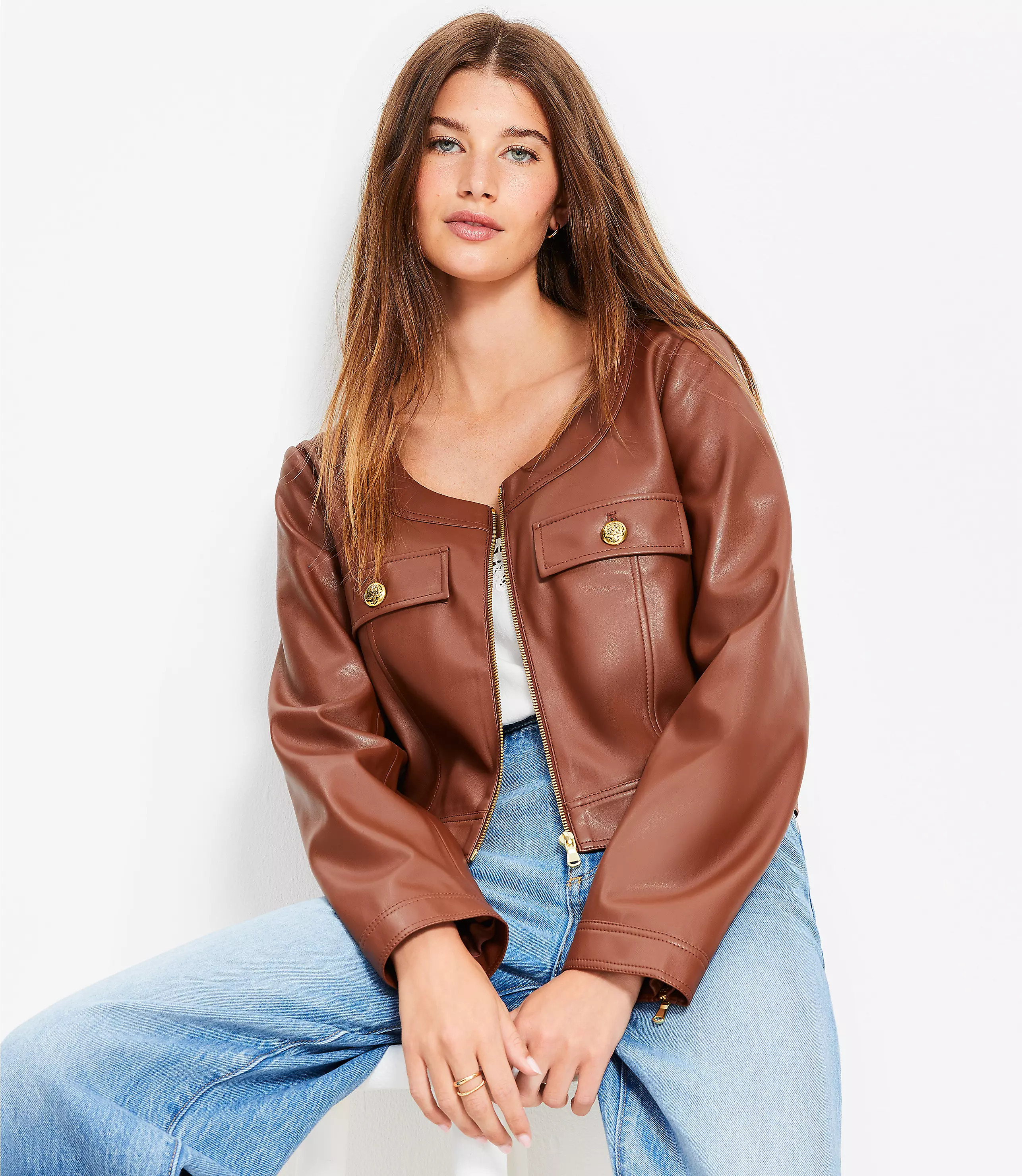 Tall Faux Leather Zip Jacket | LOFT