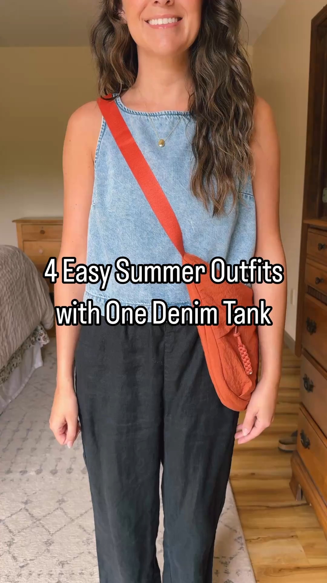 4 ways to wear a denim tank:

Outfit 1: Wearing small petite in this denim tank and size xs in the black linen pants.
My sandals fit true to size and are so comfy! 

Outfit 2: Wearing small petite in this denim tank and size xs in the cotton maxi skirt. I also linked some similar ones—I am 5’1” and this is a perfect length on me—the other ones are better for taller girls.
My teva leather sandals fit true to size and are so comfy! 
My bag is sold out in green, so I also linked a similar green bag and another bag I own in orange. 

Outfit 3: Wearing small petite in this denim tank and size xs in the gingham linen shorts. 
My sandals fit true to size

Outfit 4: Wearing small petite in this denim tank and my floral wide leg pants are a few years old so I linked a bunch of similar ones. 
My Birkenstock sandals fit true to size and I also linked a more affordable Amazon pair. 
#LTKSummerEdit

#LTKSeasonal #LTKPetite