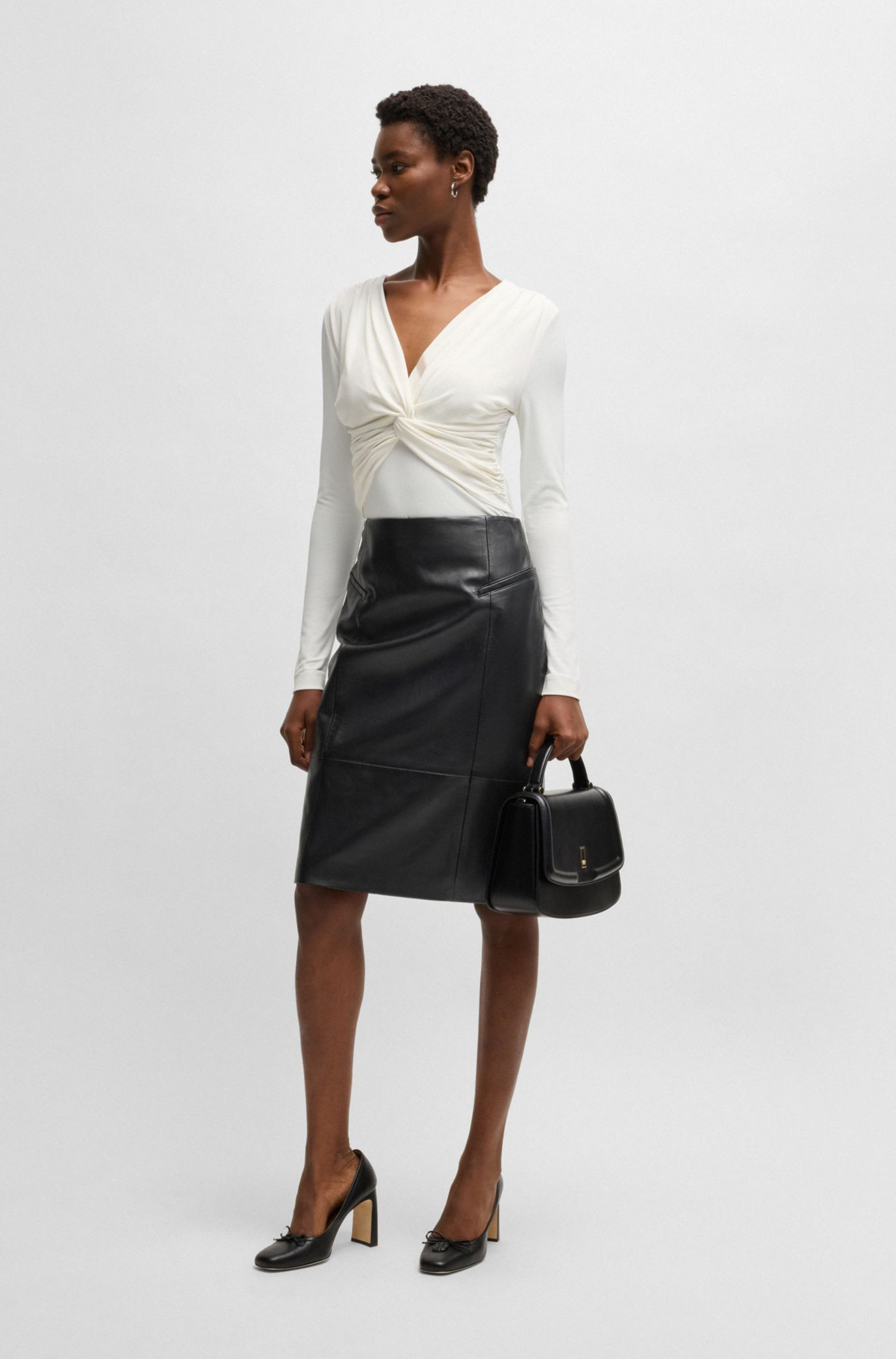 Pencil skirt in lustrous leather | HUGO BOSS AG - Australia