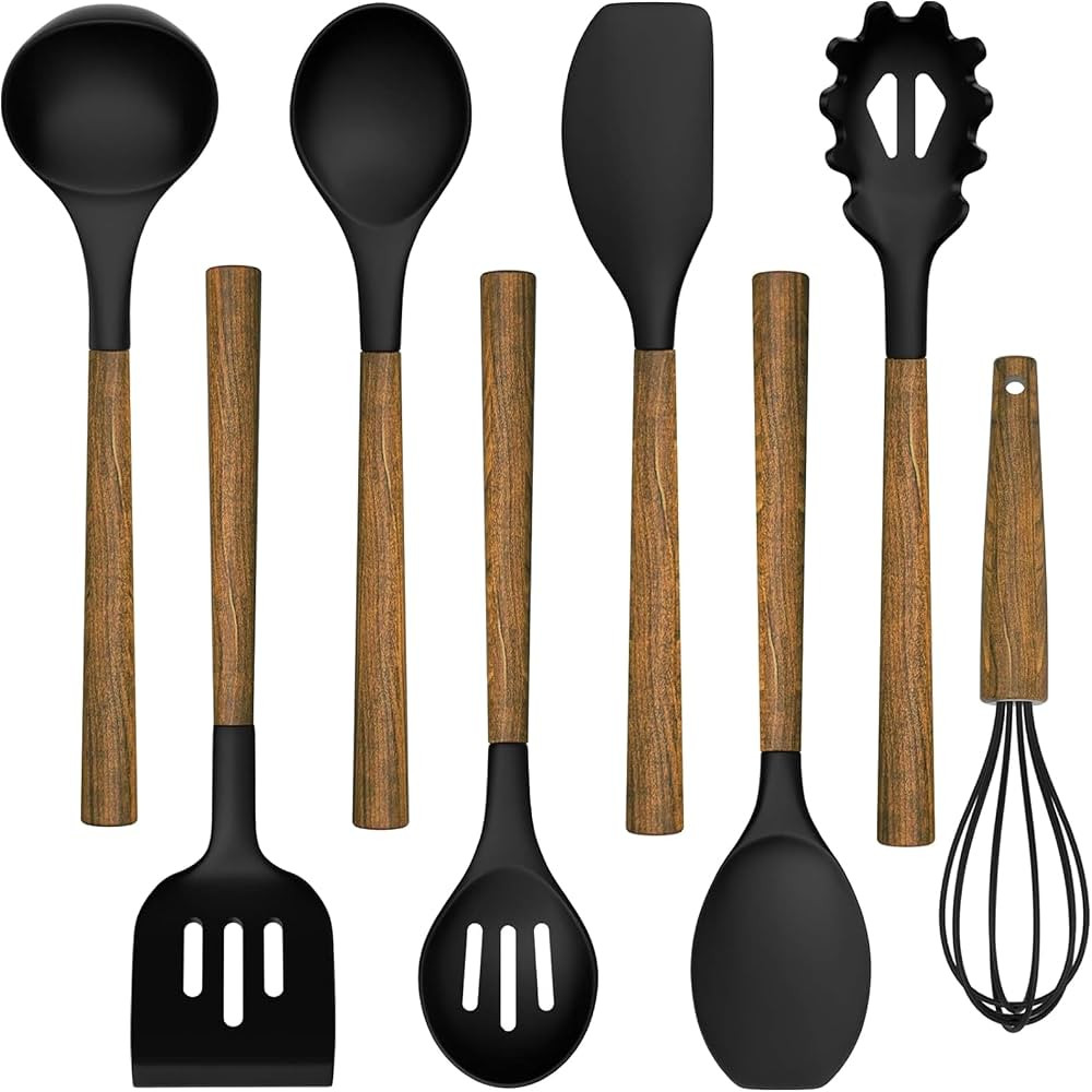Silicone Cooking Utensil Set, Umite Chef 8-Piece Kitchen Set with Natural Acacia Wooden Handles,F... | Amazon (US)