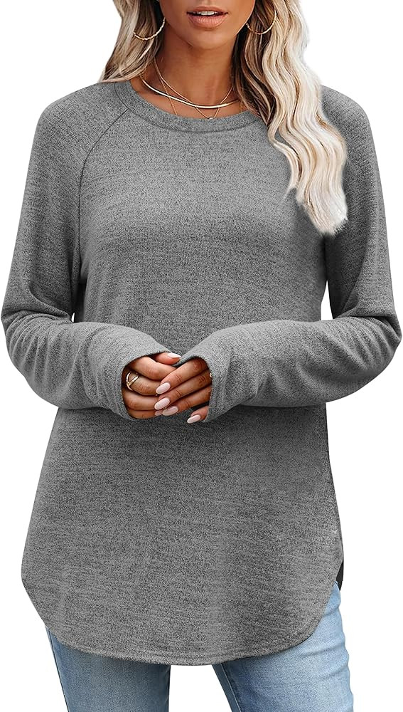 OFEEFAN Long Sleeve Shirts for Women Loose Fit Tunic Tops Dressy Casual Crew Neck Pullover Sweate... | Amazon (US)
