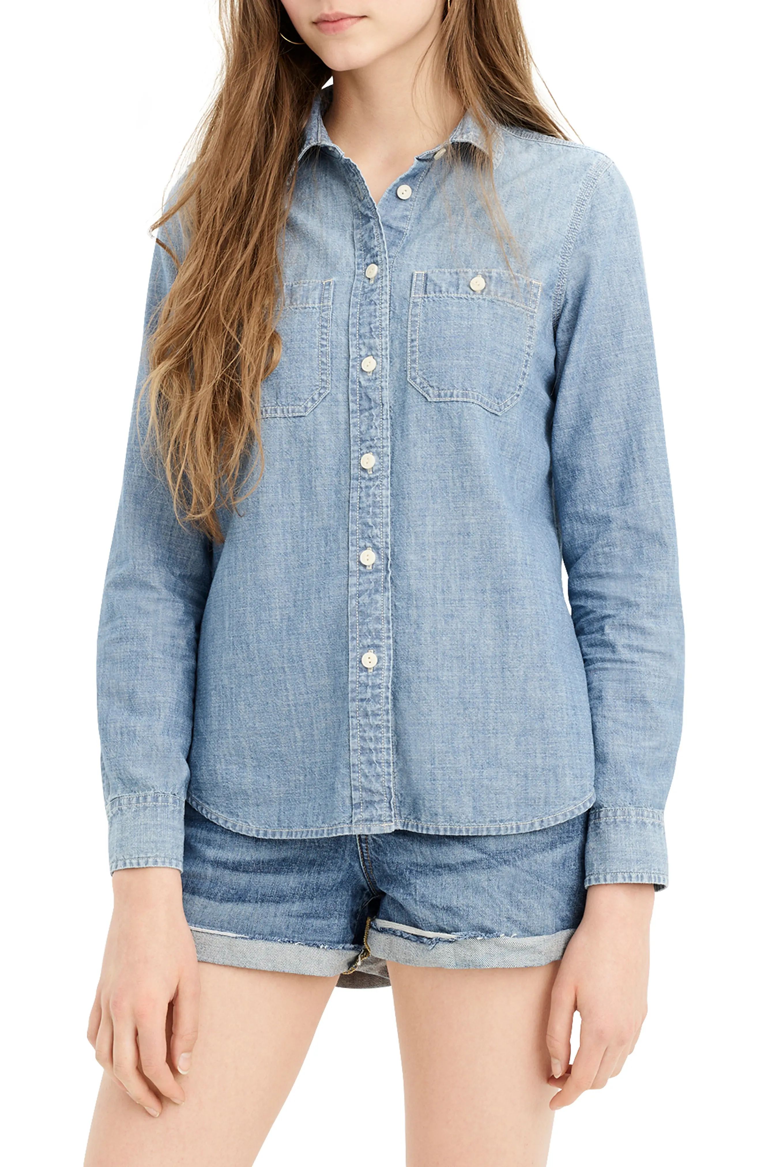 Women's J.crew Button-Up Japanese Denim Shirt, Size 16 (similar to 14W) - Blue | Nordstrom