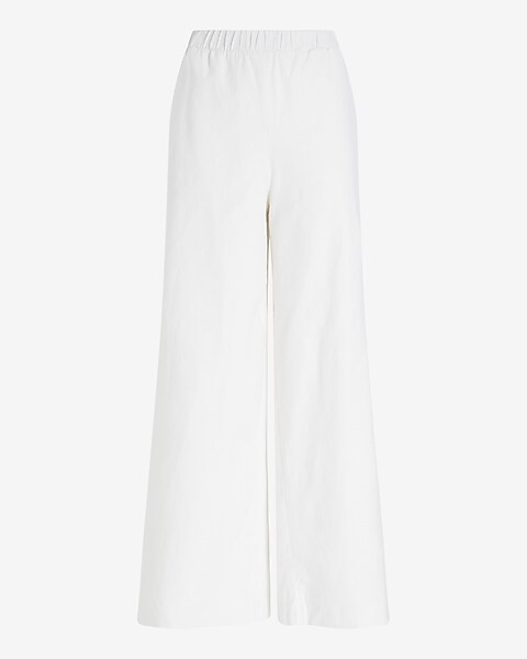 High Waisted Linen-blend Pull On Wide Leg Pant | Express