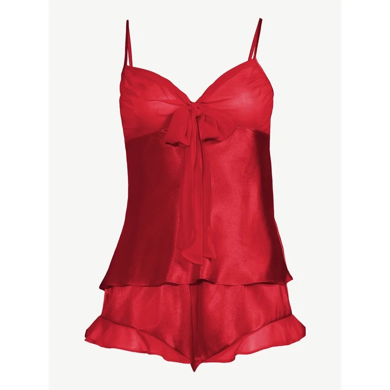 Joyspun Women’s Bow Trim Satin Cami Sleep Set, Sizes S to 3X | Walmart (US)