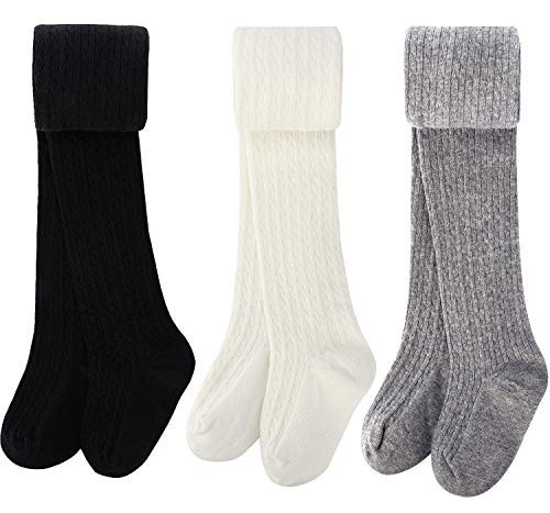 BOOPH Girls Tights Baby Toddler Cable Knit Leggings Pants 4-5T D-3 Pack | Amazon (US)