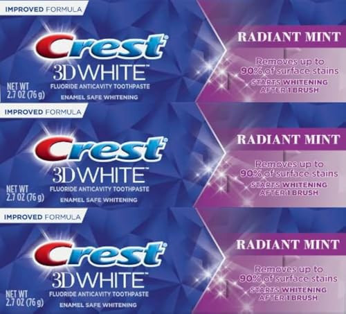 Crest 3D White Toothpaste Radiant Mint, 2.7 Oz (76g) - Pack of 3 | Amazon (US)