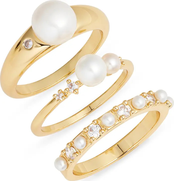 Set of 3 Demi Fine Freshwater Pearl & Cubic Zirconis Rings | Nordstrom