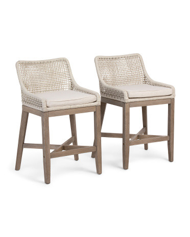 Set Of 2 37in Indoor Outdoor Grid Weave Rope Counter Stools | Chairs & Seating | Marshalls | Marshalls