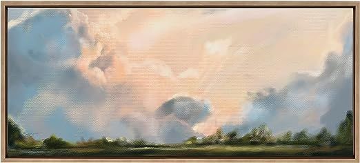 Kate and Laurel Sylvie Clouds Framed Canvas Wall Art by Mary Sparrow, 18x40 Gold, Modern Nature S... | Amazon (US)