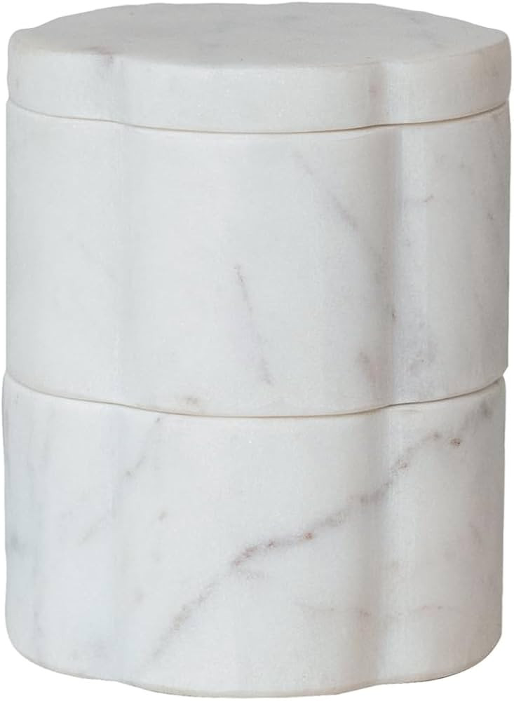 Creative Co-Op Elegant Marble Pinch Pot with Lid, White | Amazon (US)