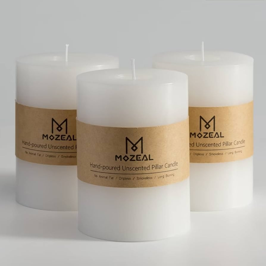 MOZEAL 3" x 4" Hand-Poured Unscented Candle,Dripless Pillar Candle Set of 3,Long Clean Burning,Ap... | Amazon (US)