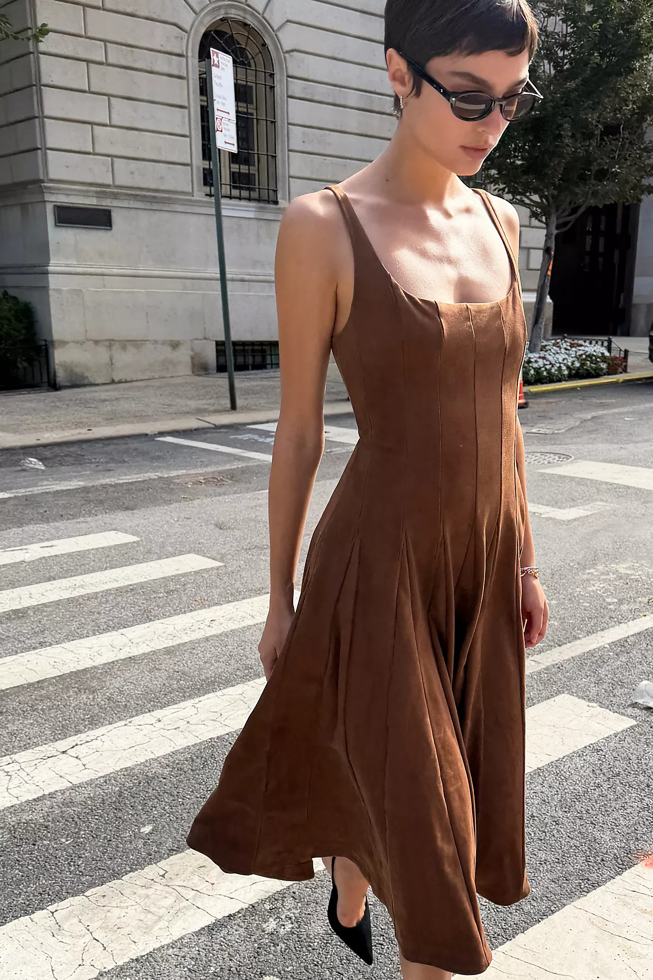 Tarryn Suede Fit & Flare Midi Dress | Anthropologie (US)