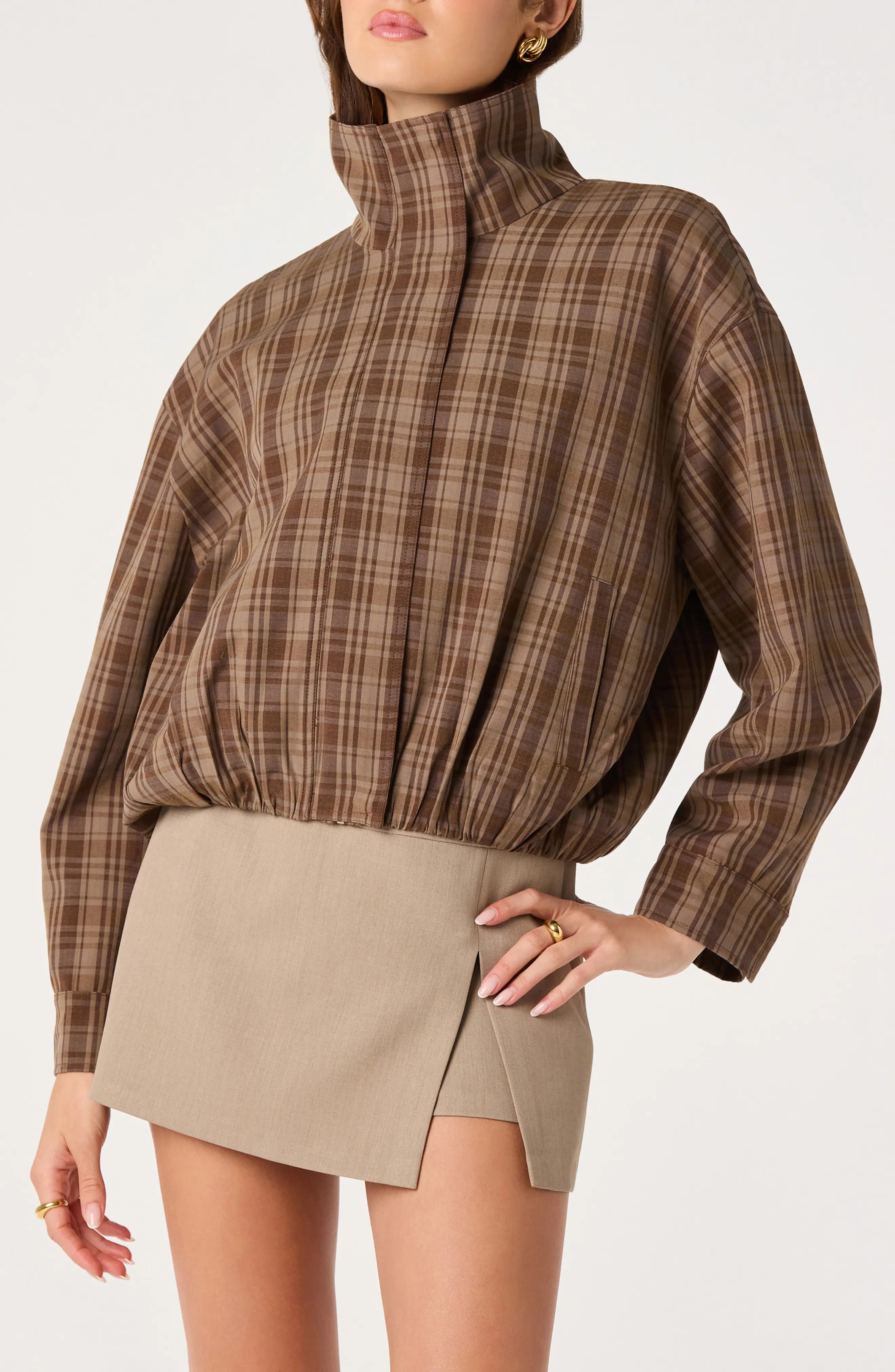 ASTR the Label Cooper Plaid Jacket in Brown Plaid at Nordstrom, Size Medium | Nordstrom